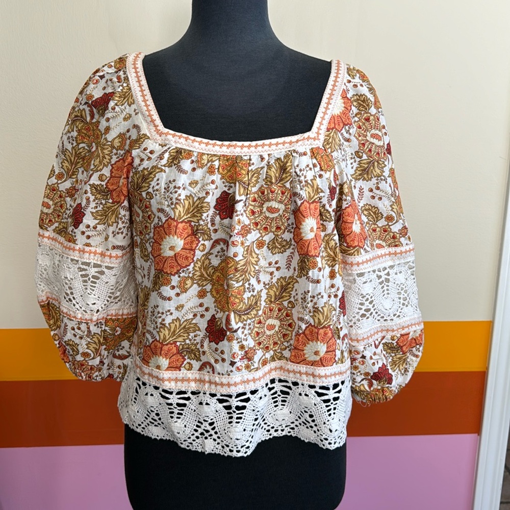 Rachel Zoe Boho Blouse with Lace Detail .  NWT